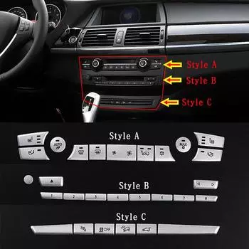 Для BMW X5 E70 X6 E71 2008-2013 алюминиевый сплав автомобиля Помощь при вождении CD цифровой стикер на кнопку кондиционера автомобиль Style A