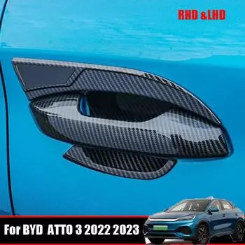 Для BYD YUAN PLUS ATTO 3 2022 2023 ABS карбоновый черный автомобильная дверная ручка чаша Накладка Наклейка автомобильная внешняя Fit for LHD
