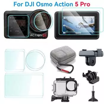 Для DJI Osmo Action 5 Pro 9H закаленная стеклянная пленка + мини-сумка для переноски + защитный чехол для объектива для DJI Action 5 Pro Аксессуары для камеры Universal