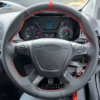 Для Ford Focus 3 2012 2013 2014 C-MAX 2011-2014 KUGA Escape 2013-2016 автомобильный чехол на руль с отделкой из черной кожи с красной полосой