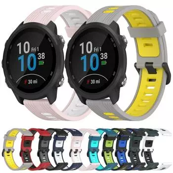 Для Garmin Forerunner 245 Music 20 мм вертикальный узор двухцветный силиконовый ремешок для часов For Garmin Forerunner 245 Music чёрный