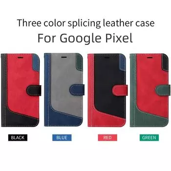 Для Google Pixel 6, Pixel 6 Pro, Pixel 5A 5G, Pixel 7, Pixel 8... Трехцветный лоскутный стиль, дизайн сращивания, искусственная кожа, откидная подставка, кошелек, сумка для телефона, чехол Google Pixel 8a чёрный