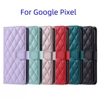 Для Google Pixel 6a, Pixel 7, Pixel 7 Pro, Pixel 7a, Pixel 8, Pixel 8 Pro... Чехол-кошелек из искусственной кожи с ромбовидным клетчатым узором и сумкой Google Pixel 8 Pro чёрный