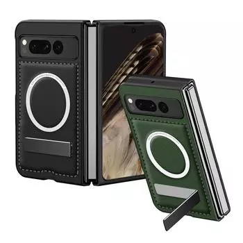 Для Google Pixel Fold для Magsafe Magnetic Flip Kickstand кожаный чехол для телефона для GOOGLE Pixel Fold G9FPL невидимый кронштейн подставка-книжка противоударный чехол For Pixel Fold зелёный