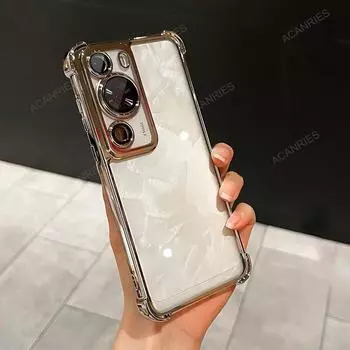 Для Huawei P60 Pro P50 P40 P30 Pura 70 Ultra Mate 30 40 50 60 P Plating силиконовый мягкий чехол 40pro Four Corners Anti-Shock Cover P30 чёрный
