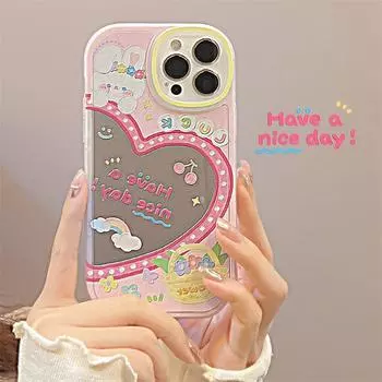 Для Iphone 11 12 13 Mini Pro Max 7 8 Xr X Xs Max чехол для телефона креативное зеркало для макияжа милый граффити любовь кролик цветы чехол 1101 For iphone 13