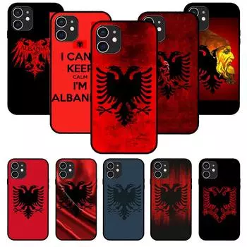 Для iPhone 11 12 8 Plus Mini Pro X XR XS Max 4 5 7 6 6S 8 SE чехол для телефона черный чехол мягкий чехол Etui с албанским флагом Eagle iPhone 12