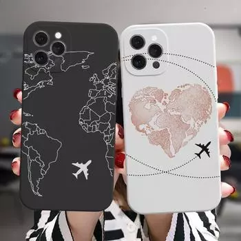 Для Iphone 13 12 11 14 Pro Max 14plus 13mini Чехол Модный Роскошный Популярный Самолеты Карта Мира Путешествия Конфеты Силиконовый Чехол For 14 Pro Max