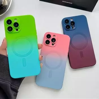 Для Iphone 14 13 Pro Max жидкий силиконовый чехол для телефона с градиентом для Iphone 14 Plus 11 12 Pro Max, защитный чехол для объектива Magsafe For iPhone 12 Pro