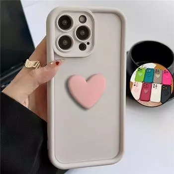 Для iPhone 14 15 13 12 11 Pro Max милый матовый чехол с сердечком для Apple X Xr 6 7 8 Plus силиконовая задняя крышка на 15pro 14pro 13pro for iphone 15 белый