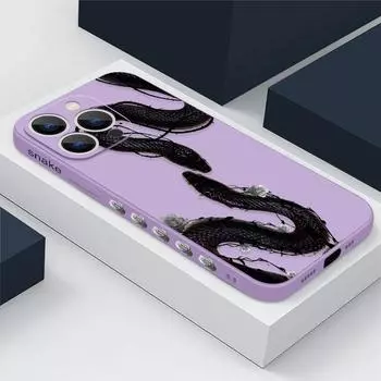 Для iPhone 16 Pro Max 15 14 Plus 13 12 Mini 11 8 7 X XS защитный чехол с рисунком в форме змеи, тонкий противоударный чехол из ТПУ со шнурком iPhone 13 Pro Max серый/чёрный