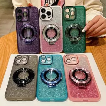 Для iPhone 15 14 13 12 11 Pro Max Bling Ring Holder Противоударный чехол Блестящий чехол Rugger Armor ТПУ для iPhone 15 14 Plus For iPhone 15 светло-синий