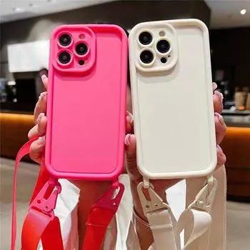 Для Iphone 15 14 13 12 Pro Max 11 противоударный мягкий красочный чехол из ТПУ с ремешком для телефона iPhone 15 чёрный