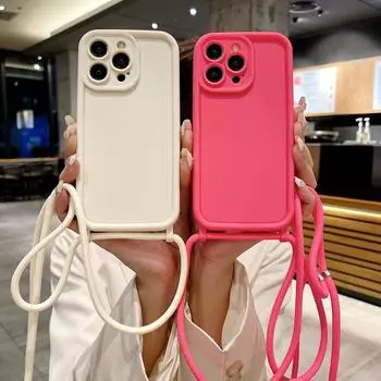 Для Iphone 15 14 13 12 Pro Max 11 противоударный мягкий красочный чехол из ТПУ с ремешком для защиты линзы чехол для телефона iPhone 15 чёрный
