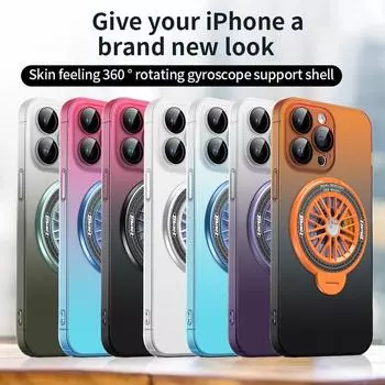 Для iPhone 16 15 14 13 12 Pro Max ударопрочный тонкий вращающийся на 360 градусов гироскопический кронштейн однотонный чехол iPhone 15 фиолетовый