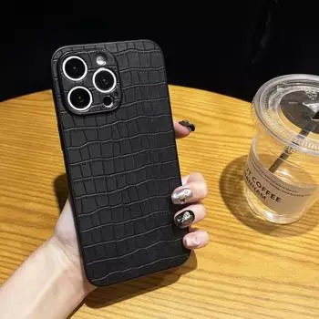 Для Iphone 15 14 13 12 Pro Max 11 противоударный чехол из ТПУ Hybird из искусственной кожи с крокодилом, однотонный цветной чехол iPhone 15 чёрный