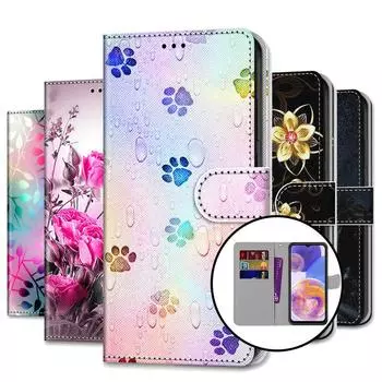 Для iPhone 15 14 13 Pro Max Samsung S23 S24 S22 Ultra A24 A25 A35 A55 A52 милый держатель для карт из искусственной кожи красивые цветы флип-кошелек подставка чехол для телефона Samsung Galaxy S23 Plus