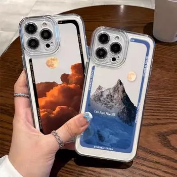 Для iPhone 16 15 14 Plus 13 12 Mini 11 Pro Max Xs Max Xr Xs 8 7 Plus Snowy Mountain Sunset Hill Patterned противоударный силиконовый мягкий тонкий чехол iPhone 15