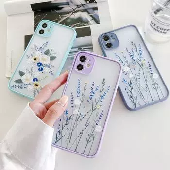 Для iPhone 16 Pro Max 15 14 Pro 13 12 11 XS XR 7 8 Plus SE 2020 матовый чехол для телефона с цветочным рисунком и листьями, защитная крышка для объектива камеры iPhone SE 2020 зелёный