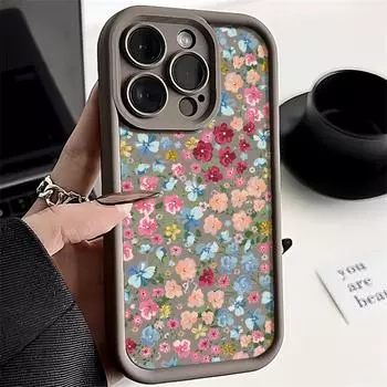 Для iPhone 16 Pro 15 14 Pro Max Plus 13 12 11 Xs Xr 8 7 красочный цветочный ударопрочный силиконовый TPU мягкий защитный чехол для линз iPhone 15 чёрный