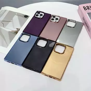 Для iPhone 16 15 14 Pro Max Plus 13 12 Pro Max 11 противоударный мягкий TPU зеркальный однотонный квадратный тонкий чехол iPhone 15 чёрный