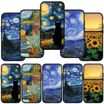 для iPhone 15 14 Xiaomi Redmi Note 13 12 11 Pro Max X 8 7 XR Samsung Galaxy A24 A15 S24 S23 Huawei OPPO A38 Звездная ночь Подсолнух Ван Гог чехол для телефона