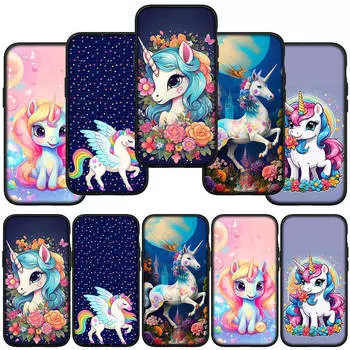 для iPhone 15 14 Xiaomi Redmi Note 13 12 11 Pro Max X 8 7 XR Samsung Galaxy A34 A15 S24 S23 Huawei OPPO A54 комиксы единорог лошадь радужный чехол для телефона