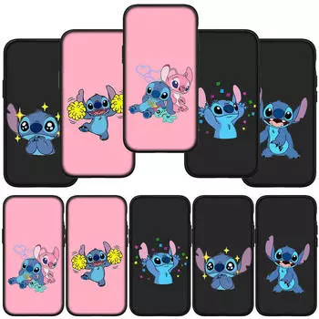 для iPhone 15 14 Xiaomi Redmi Note 13 12 11 Pro Max X 8 7 XR Samsung Galaxy A15 S24 S23 Huawei OPPO A38 Лило Стич черный мультяшный розовый милый чехол для телефона for Redmi Note 8 Pro аэро