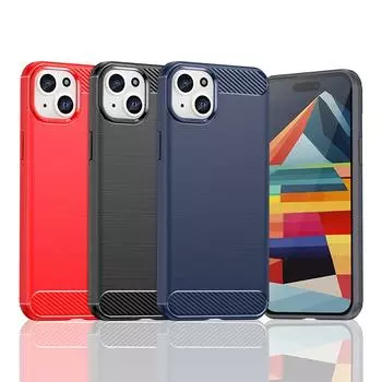 Для iPhone 15 Plus Чехол для iPhone 15 Plus Противоударный противоударный силиконовый чехол из углеродного волокна для iPhone 15 Plus Чехол For iPhone 15 Plus чёрный