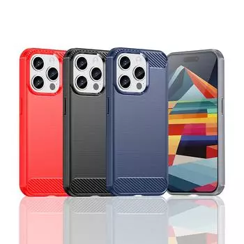 Для iPhone 15 Pro Чехол для iPhone 15 Pro Max Противоударный противоударный силиконовый чехол из углеродного волокна для iPhone 15 Pro Чехол For iPhone 15 Pro чёрный