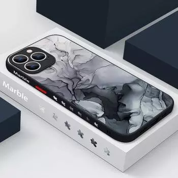 Для iPhone 15 Pro Max 14 13 Pro 12 Mini 11 7 8 Plus чехол с мраморной текстурой, мягкий край, противоударный, для впрыска масла, ПК, тонкий чехол для телефона iPhone 15 серый