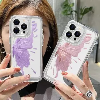 Для iPhone 15 Pro Max 14 Plus 13 12 Mini 11 XR XS 8 7 чехол мягкий силиконовый прозрачный противоударный чехол-бабочка для телефона