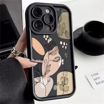 Для iPhone 16 15 Pro Max 14 Plus 13 12 Pro 11 XS XR 8 7 чехол белый цветы противоударный мягкий защитный чехол для линз телефона iPhone 15 чёрный