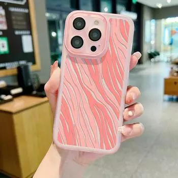 Для iPhone 15 Pro Max 14 Plus 13 12 11 чехол противоударный гибридный узор мягкий силиконовый чехол из ТПУ для защиты линз телефона iPhone 15 розовый