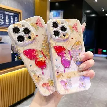 Для iPhone 15 Pro Max 14Plus 13promax 11 Модный красочный чехол с рисунком бабочки для iPhone 15 Plus 14 13 12 Pro Max Мягкий силиконовый чехол TPU for iphone 15 pro max розовый