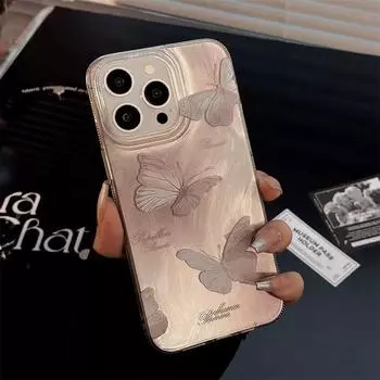 Для iPhone 15 Pro Max модный красивый чехол для телефона с бабочкой для iPhone 11 12 13 14 15 Pro INS противоударный чехол iPhone 11 розовый