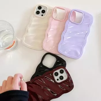 Для iPhone 16 15 14 13 12 Pro Max 11 волнистая текстура ударопрочный TPU мягкий однотонный чехол iPhone 15 чёрный