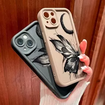 Для iPhone 16 15 14 13 12 11 Pro Max XS Max XR X SE 8 7 Moon Butterfly Pattern Мягкий силиконовый защитный чехол для телефона на всю линзу iPhone 12 красный
