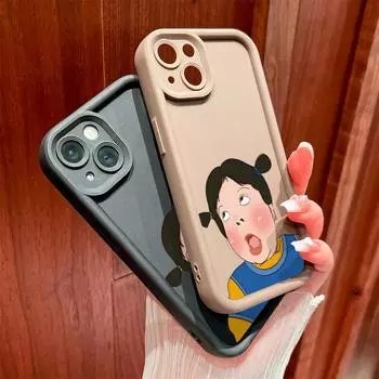 Для iPhone 16 15 14 13 12 11 Pro Max XS Max XR X SE 8 7 Мягкий силиконовый защитный чехол для телефона с изображением забавной девушки iPhone 13 Pro чёрный