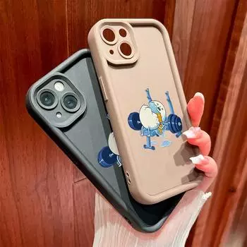 Для iPhone 16 15 14 13 12 11 Pro Max XS Max XR X SE 8 7 интересный чехол для телефона с мягкой силиконовой защитой для линз Egg Weightlifting iPhone 14 Pro коричневый