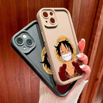 Для iPhone 16 15 14 13 12 11 Pro Max XS Max XR X SE 8 7 мягкий силиконовый чехол для защиты линз с милым рисунком Луффи iPhone 13 красный