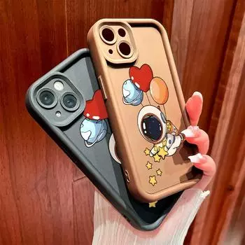 Для iPhone 16 15 14 13 12 11 Pro Max XS Max XR X SE 8 7 мультяшный воздушный шар астронавт мягкий силиконовый защитный чехол для телефона на всю линзу iPhone 11 Pro Max красный