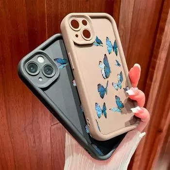 Для iPhone 16 15 14 13 12 11 Pro Max XS Max XR X SE 8 7 синий градиентный узор с бабочками мягкий силиконовый защитный чехол для телефона на всю линзу iPhone 12 красный