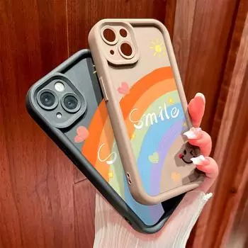 Для iPhone 16 15 14 13 12 11 Pro Max XS Max XR X SE 8 7 Радужный узор красочный дизайн мягкий силиконовый полный защитный чехол для телефона iPhone 11 Pro Max белый