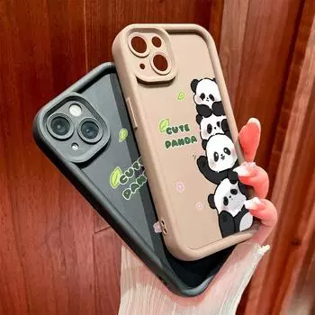 Для iPhone 16 15 14 13 12 11 Pro Max XS Max XR X SE 8 7 мягкий силиконовый чехол с милым рисунком панды для защиты линз iPhone 11 Pro коричневый