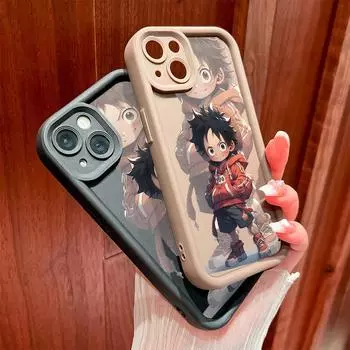 Для iPhone 16 15 14 13 12 11 Pro Max XS Max XR X SE 8 7 стильный мягкий силиконовый чехол Cool Boy Luffy для защиты линз iPhone 11 коричневый