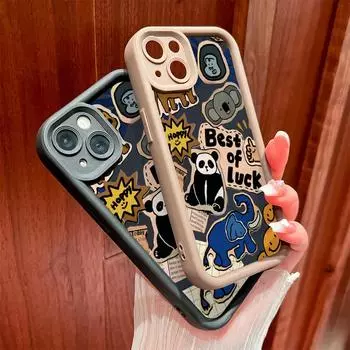 Для iPhone 16 15 14 13 12 11 Pro Max XS Max XR X SE 8 7 Мягкий силиконовый стикер с изображением животных в джунглях, защитный чехол для телефона на всю линзу iPhone XS Max коричневый