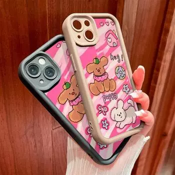 Для iPhone 16 15 14 13 12 11 Pro Max XS Max XR X SE 8 7 Мягкий силиконовый чехол для защиты линз с рисунком милой собаки и граффити iPhone 11 Pro красный