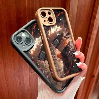 Для iPhone 16 15 14 13 12 11 Pro Max XS Max XR X SE 8 7 Мягкий силиконовый защитный чехол для телефона с рисунком Узумаки Наруто и полной линзой iPhone 7 чёрный