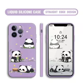 Для iPhone 16 15 14 13 12 Pro Max 13 12 Mini 14 15 16 Plus SE 2020 SE 2022 мягкий силиконовый чехол для защиты линз с милым рисунком панды из мультфильма iPhone 16 Pro белый